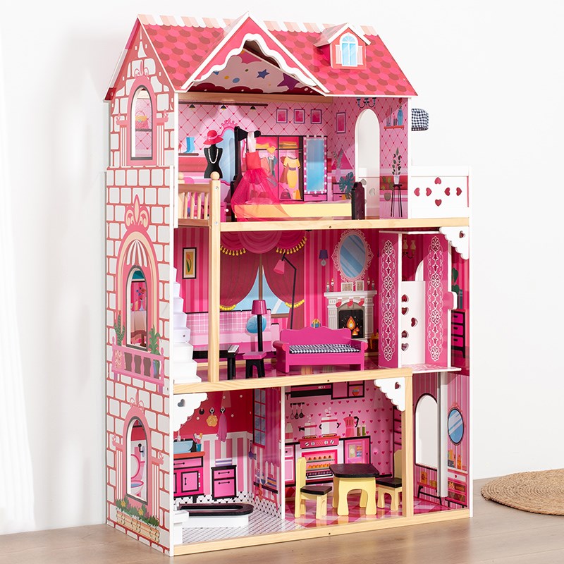 儿童粉色大号别墅娃娃屋多层房子玩具diy 过家家厨房木质女孩礼物