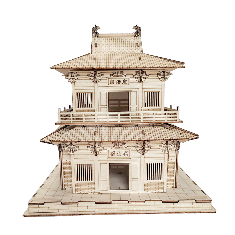 中国古建筑定海山歇山顶状元阁榫卯拼插木质拼图立体手工模型积木