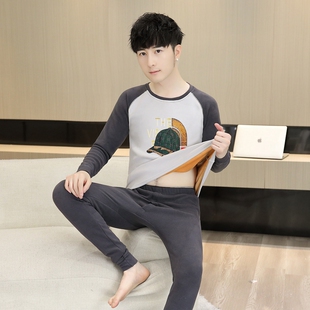 青少年加绒发热衣男套装初高中学生秋衣卫生裤冬季大童冬天棉毛衫