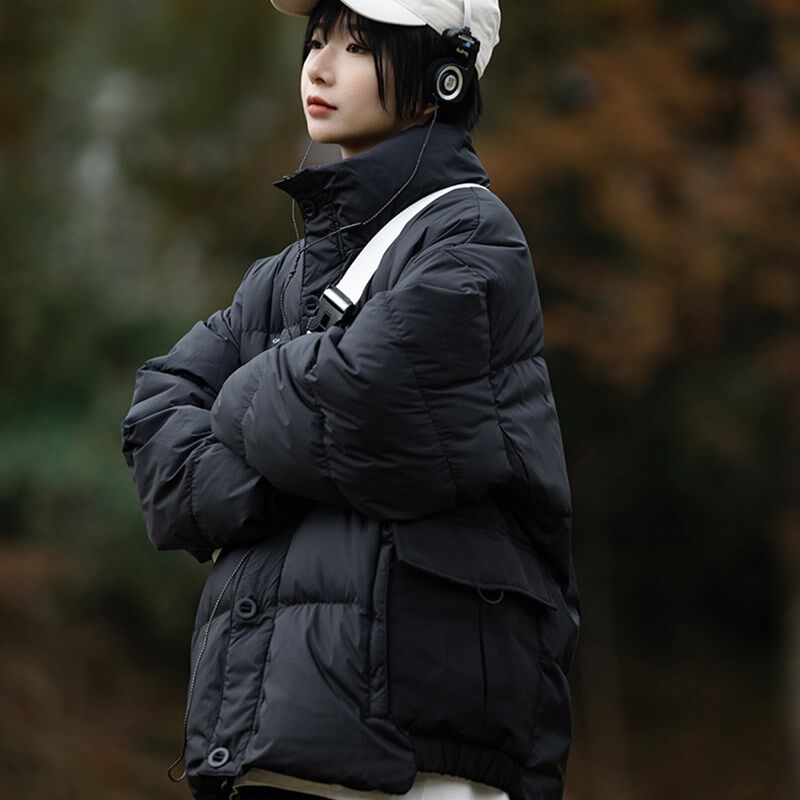 冬季日系学院风立领加厚保暖羽绒服男宽松休闲BF中性潮牌印花外套