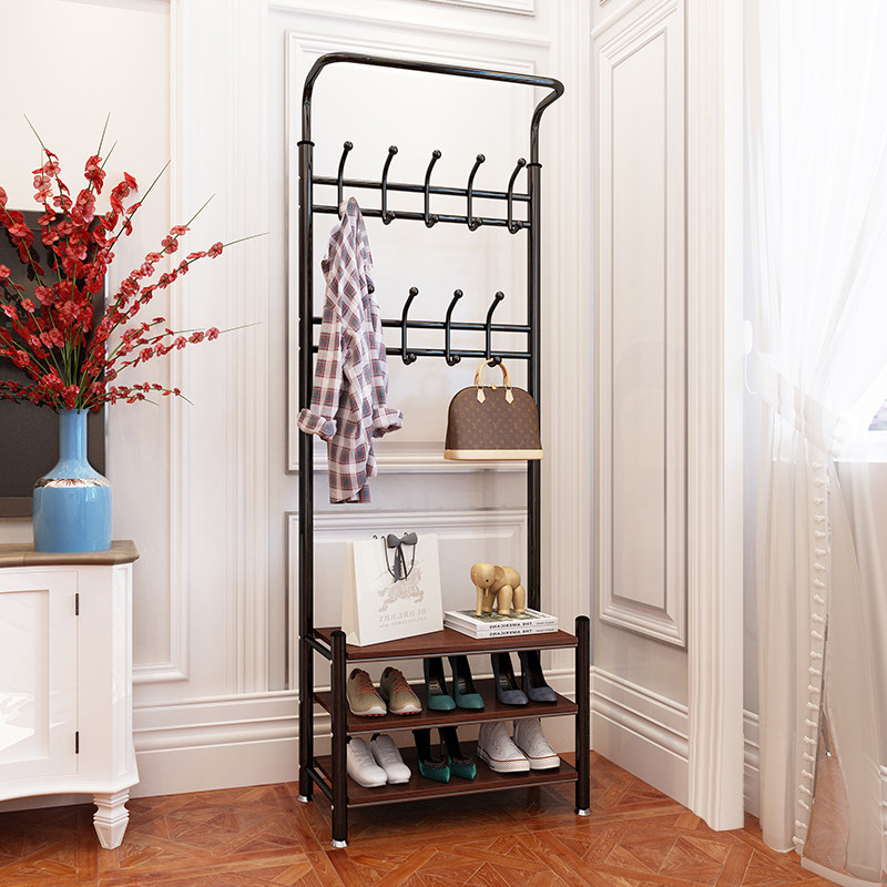 门厅鞋架简易门口家用挂衣架室内好看宿舍收纳多层防尘落地衣帽架