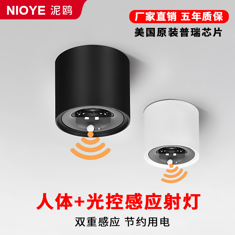 感应射灯明装入户门玄关走廊过道楼道防眩筒灯夜间自动人体感应灯