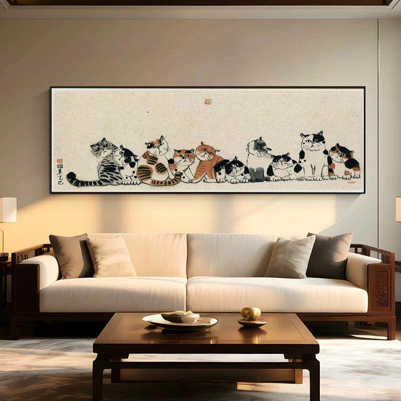 《十二墨猴》新中式猴子动物客厅装饰画水墨风抽象艺术感书房挂画