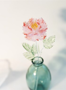 琉璃牡丹花中式美学纯手工小众国风文创禅意茶台家居饰品装饰摆件