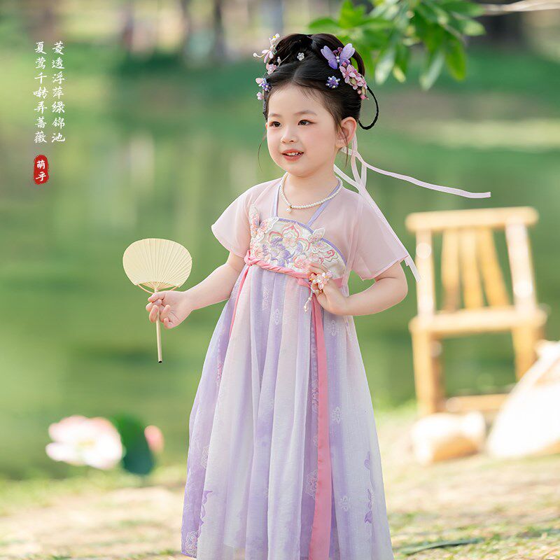 汉服女童2025夏季款女孩古风仙气薄款公主连衣裙儿童国风紫色襦裙
