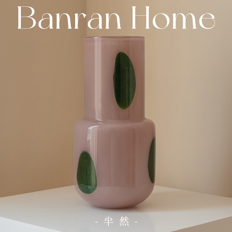 波点琉璃花瓶半然高级感复古摆件客厅插花餐桌轻奢装饰玻璃花器大