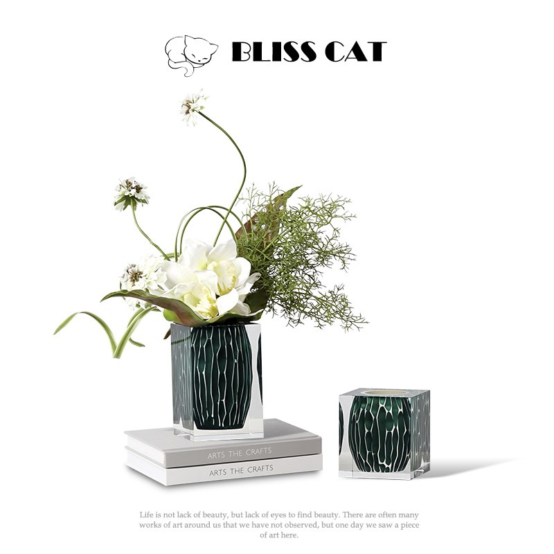 现代轻奢透明亚克力花瓶花艺简约时尚餐桌绿色花器插花高级感摆件