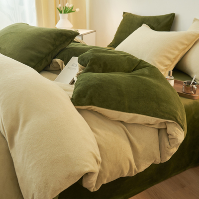 纯色秋冬保暖牛奶绒四件套加厚法兰绒单件被套床单防静电床笠款