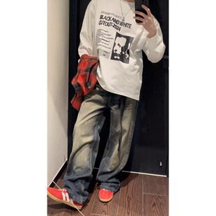 重磅宽松基础内搭小众印花长袖 新品 外穿套头男女T恤上衣 春季 PLTH