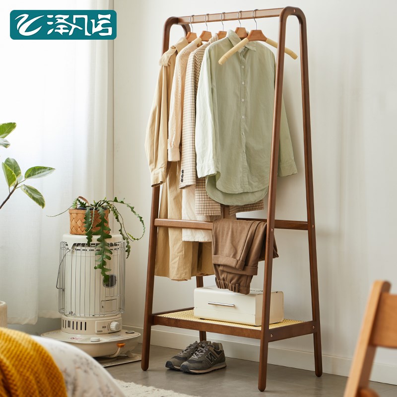 实木衣架卧室落地挂衣架简易衣帽架进门置衣架立式儿童衣服收纳架