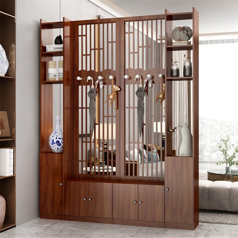 新中式入户正对大门屏风客厅隔断遮挡木质玄关柜客厅装饰架置物柜