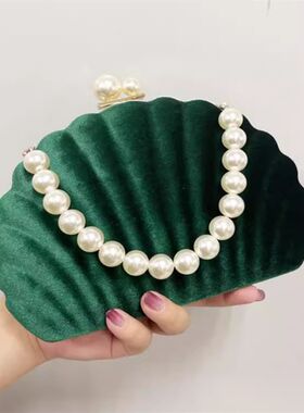 晚宴手拿包女搭配晚礼服的包宴会珍珠手提包丝绒小包包穿旗袍手包