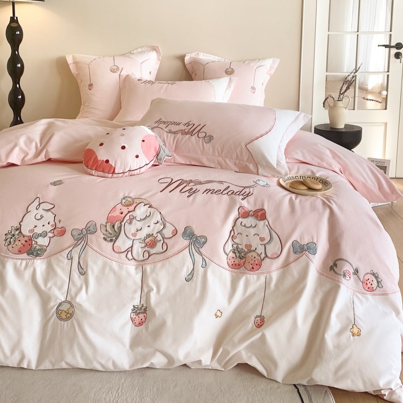 少女卡通风100支长绒棉磨毛四件套秋冬加厚纯棉被套儿童床上用品4