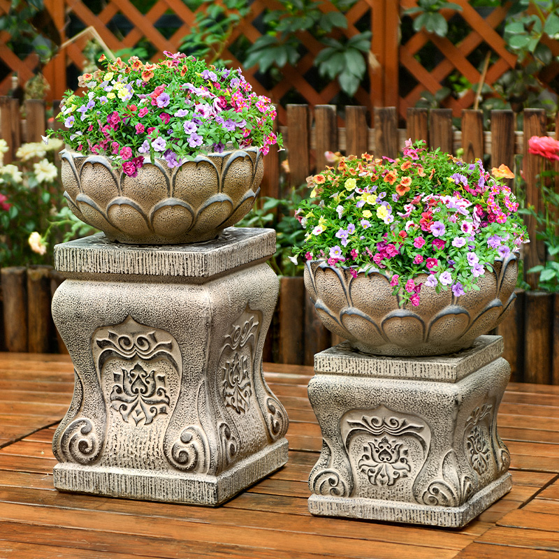 户外中式花园仿石墩花盆装饰摆件庭院盆景小院阳台露台复古造景