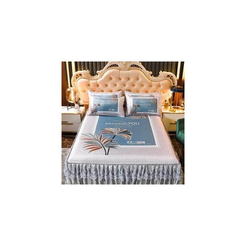 冰丝凉席三件套夏季床单可水洗1.8m空调席子1.5米床裙套件可折叠