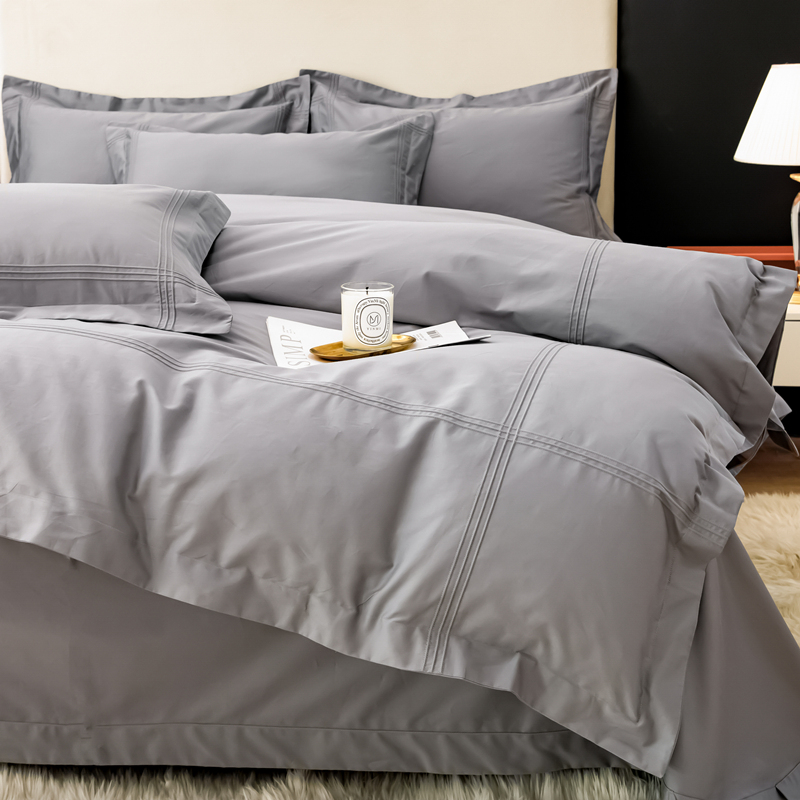 轻奢高级感160支长绒棉四件套全棉纯棉被套床单床笠纯色床上用品4