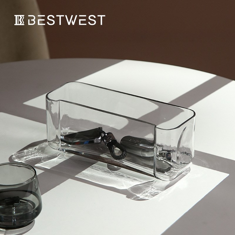 博西家居 创意玻璃收纳摆件方形透明客厅卧室茶几桌面装饰果盘