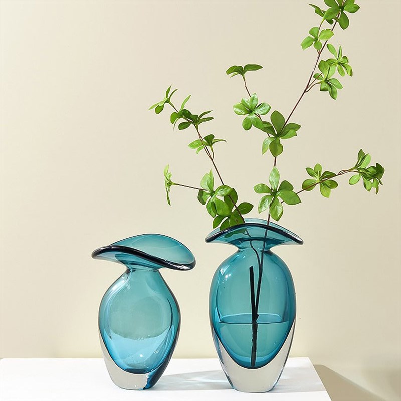 高端家居轻奢花边厚重琉璃软装饰品客厅餐桌玻璃插花器摆件