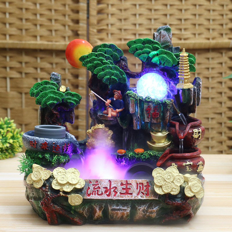 假山流水喷泉招财鱼缸摆设开业乔迁工艺礼品家居装饰风水轮摆件