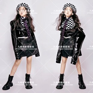 女童舞台走秀未来科技风机车服皮衣少儿模特大赛潮服儿童演出服装