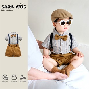 婴幼儿洋气小套装夏季男宝宝衣服薄款礼服夏天婴童背带裤生日夏装