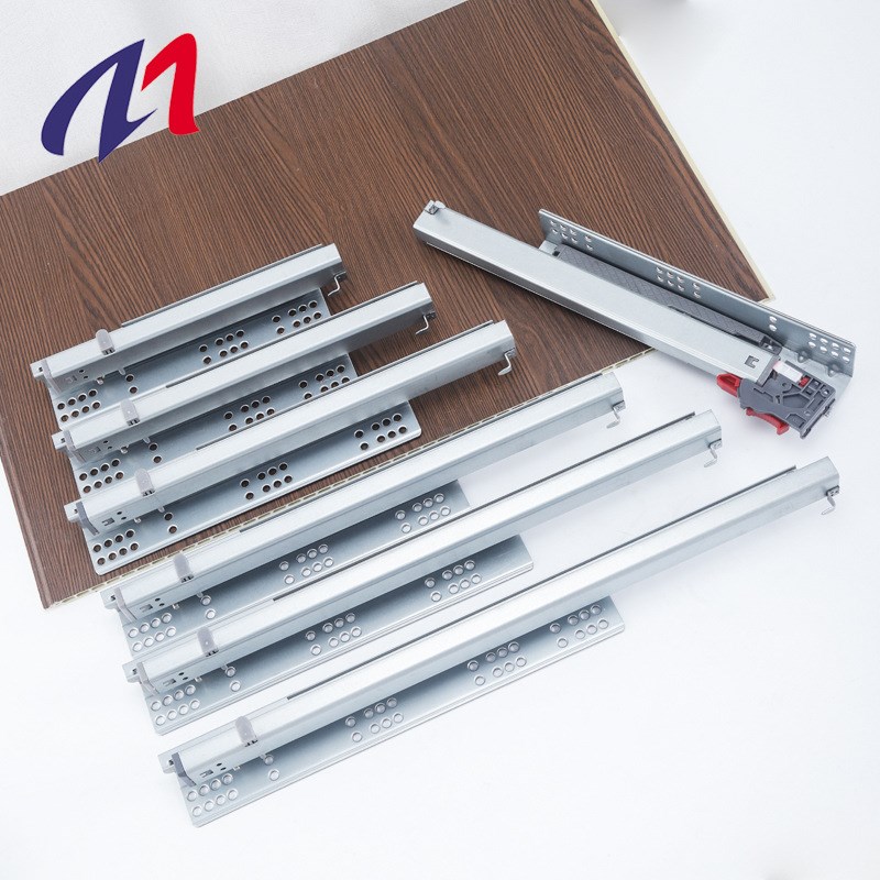 隐藏式底装滑轨 静音自吸反弹缓冲橱柜家具抽屉 三节隐藏托底轨道