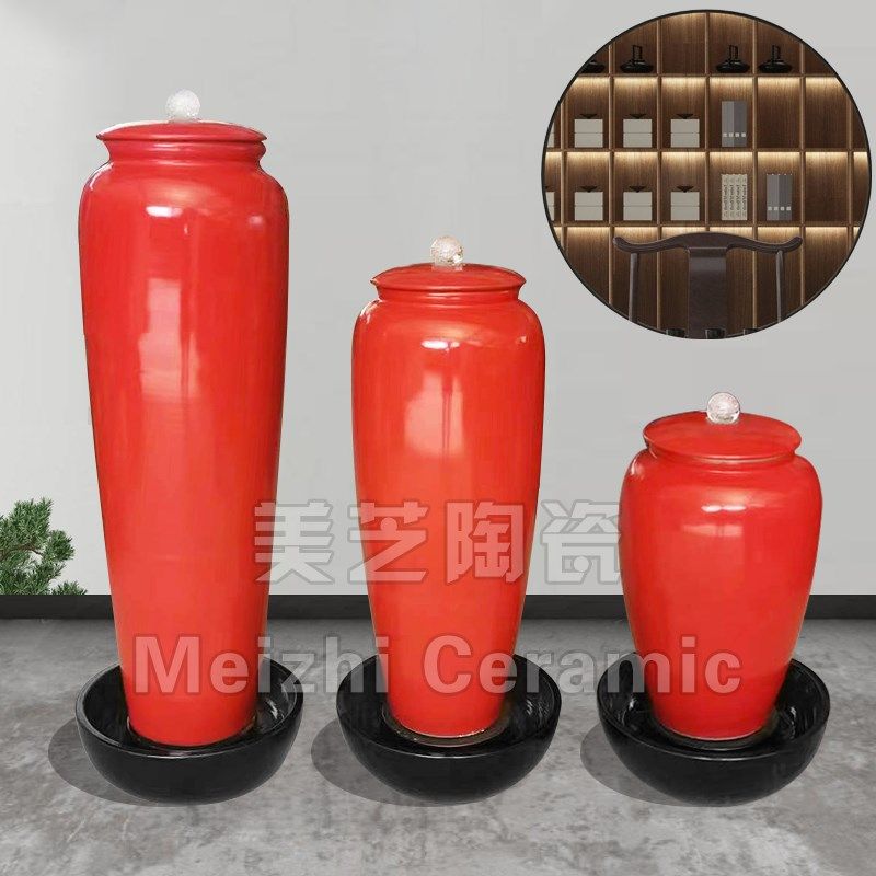 酒店风水球招财摆件水景观庭院陶瓷流水陶罐大中小三个花瓶加湿器,家居饰品,流水摆件,淘宝优惠券,粉丝福利购,淘宝优惠卷