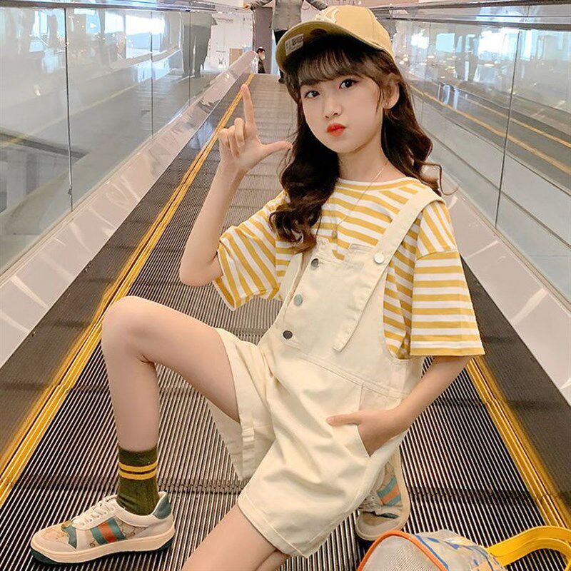 女童夏装套装儿童装2024夏季新款童装背带裤潮女孩大童夏款两件套