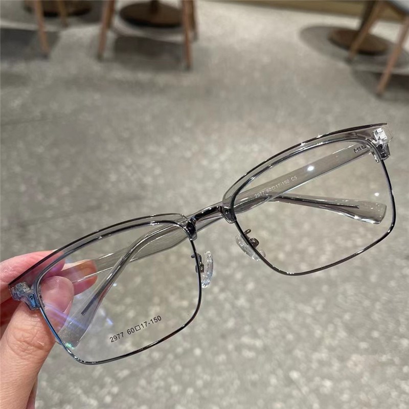 超宽复古眉毛架商务眼镜框男士大脸胖人不夹脸灰色大方框加长镜腿