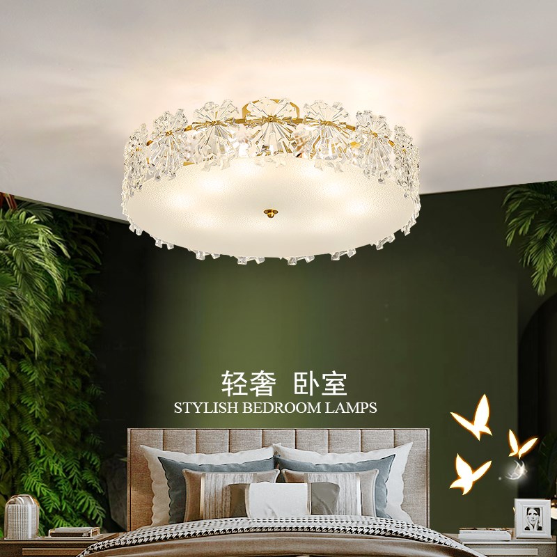 后现代法式艺术中古玻璃吊灯卧室吸顶灯美式轻奢主卧房间圆形灯具