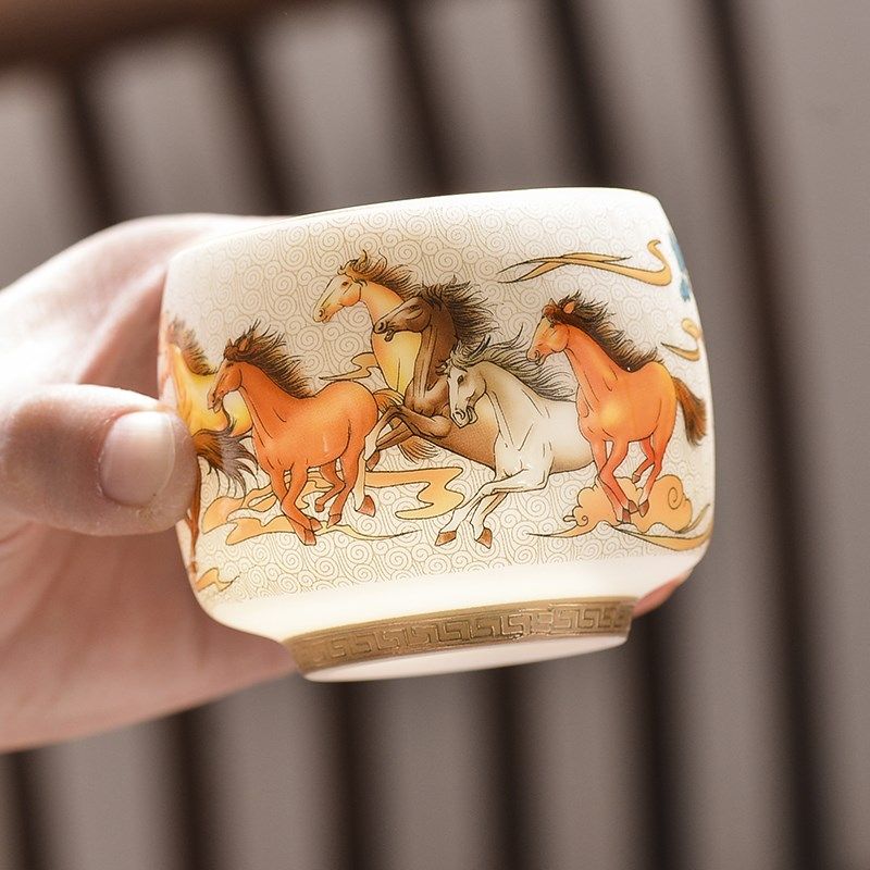 2025年新款茶杯八骏图主人杯单杯杯子功夫茶具陶瓷高端个人专用,餐饮具,茶杯,淘宝优惠券,粉丝福利购,淘宝优惠卷