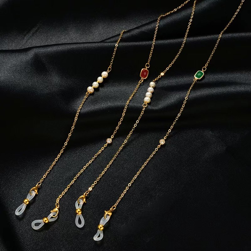 品质淡水珍珠不锈钢真金电镀不掉色女近视太阳眼镜链条挂链挂绳