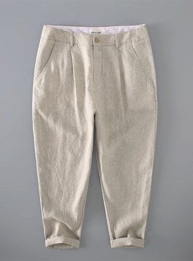 亚麻西裤九分裤男夏季薄款小个子裤子直筒宽松百搭锥形休闲裤9分