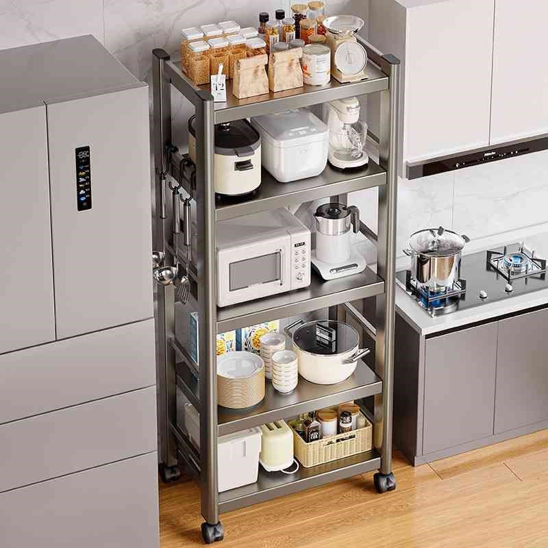 抽拉厨房夹缝置物架落地多层网红锅具收纳架微波炉架子家用储物架