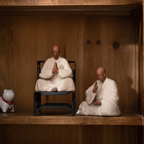 中式紫砂小和尚摆件禅意家居佛系小沙弥办公室桌面陶瓷装饰品摆设