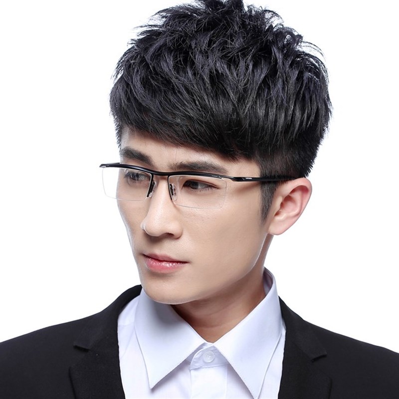 超轻纯钛眉线框半框变色眼镜 男士平光眼镜 男款近视