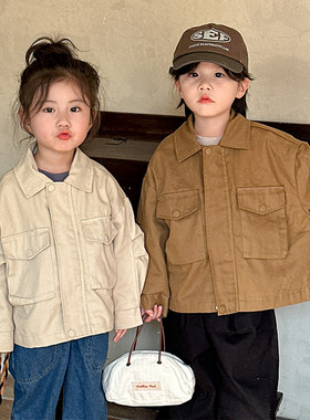 儿童工装外套2024新款春秋季男童夹克韩版宽松女童秋装宝宝上衣服