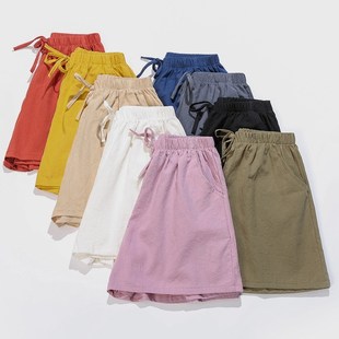 女夏宽松韩版 五分裤 运动高腰休闲裤 纯棉外穿学生热裤 大码 麻棉短裤
