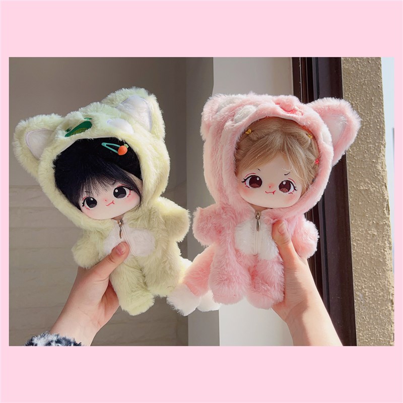 现货娃衣20cm网红嘟嘟喵连体睡衣连帽卫衣毛绒外套玩具公仔换衣服