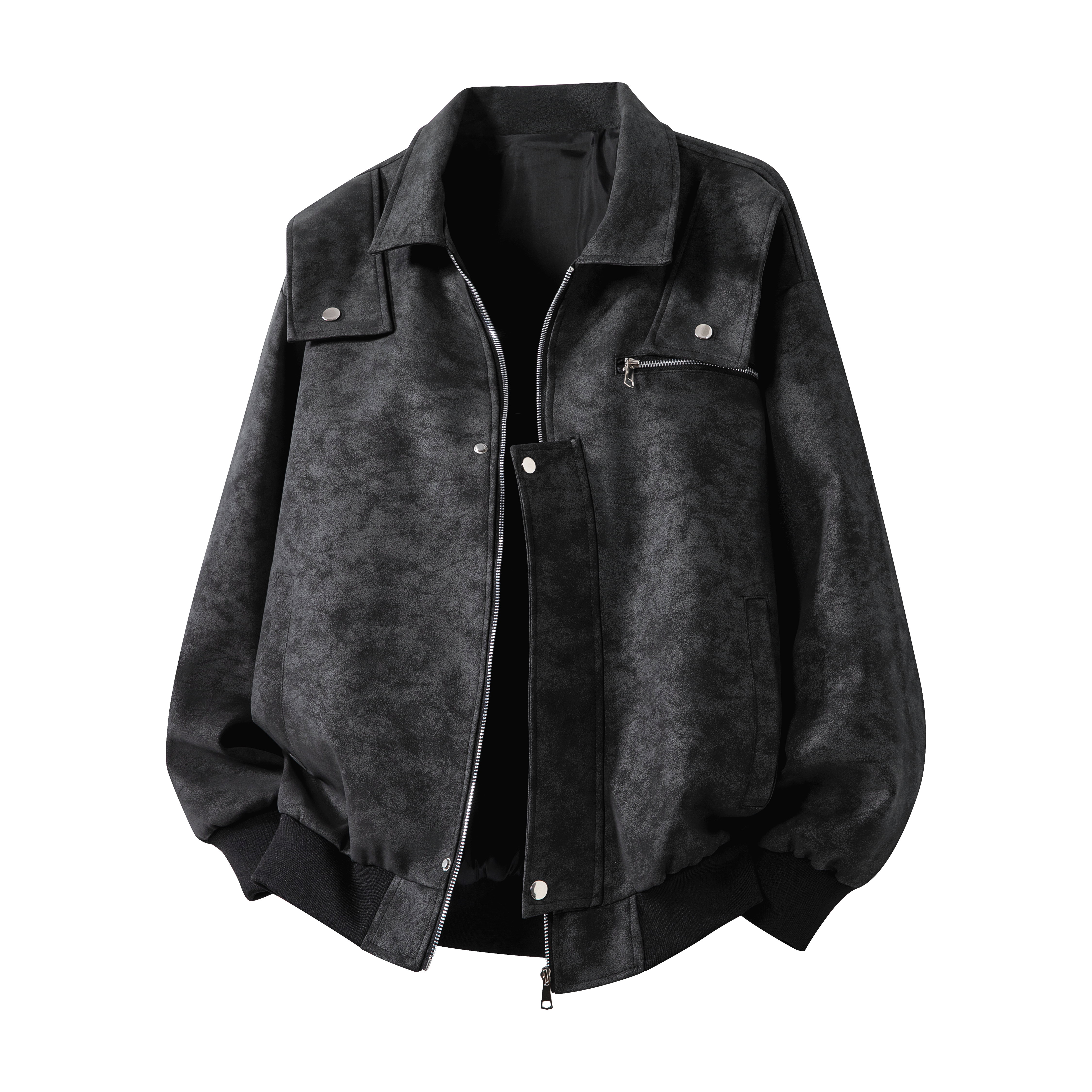 MZAO 美式高街复古翻领PU皮衣男士外套春秋季痞帅高级感皮夹克男