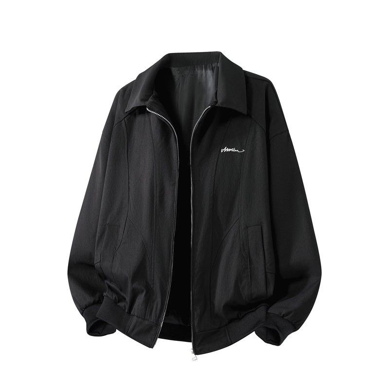 MZAO 美式高街复古字母LOGO简约纯色时尚宽松百搭落肩翻领夹克