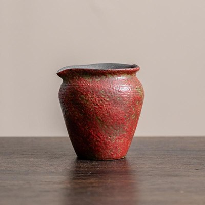 老岩泥满山红赭石釉公道杯 高档茶水分离杯岩矿釉家用女士分茶器