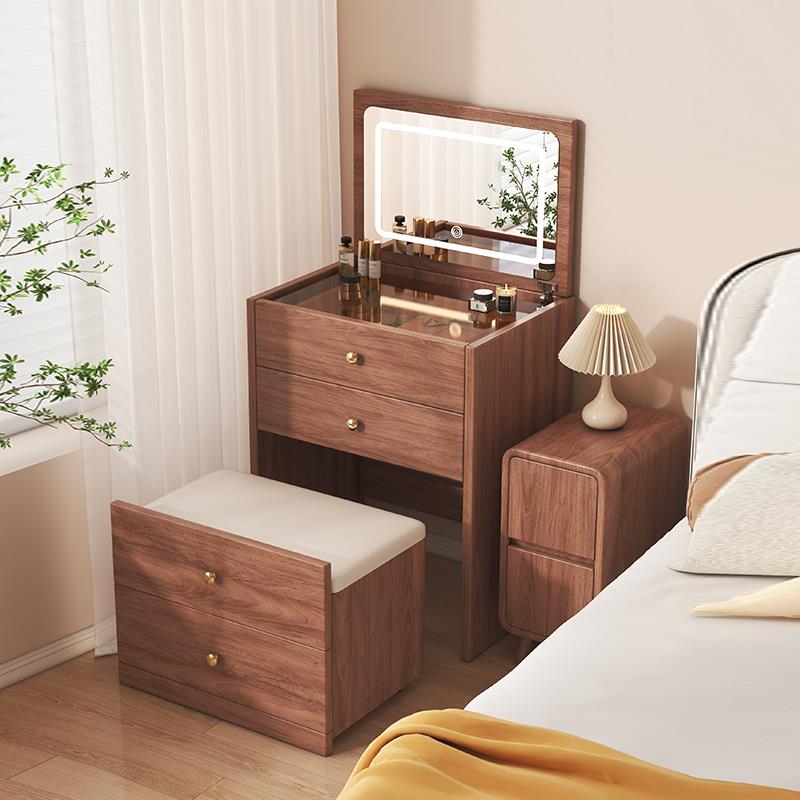 实木翻盖梳妆台小户型卧室床头边柜一体式现代简约化妆桌多功能