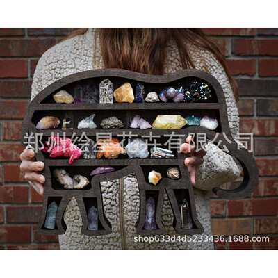 跨境爆款brown elephant carving and crystal shelf 水晶架