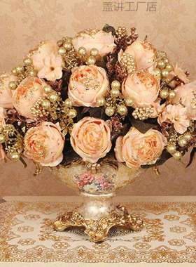 欧式高档假花仿真花摆件客厅牡丹家居餐桌插花装饰品绢花套装摆设