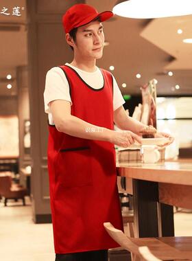 蓝色款围裙套头家居17男款咖啡厅简约工作围裙7M纯色韩版79服务员
