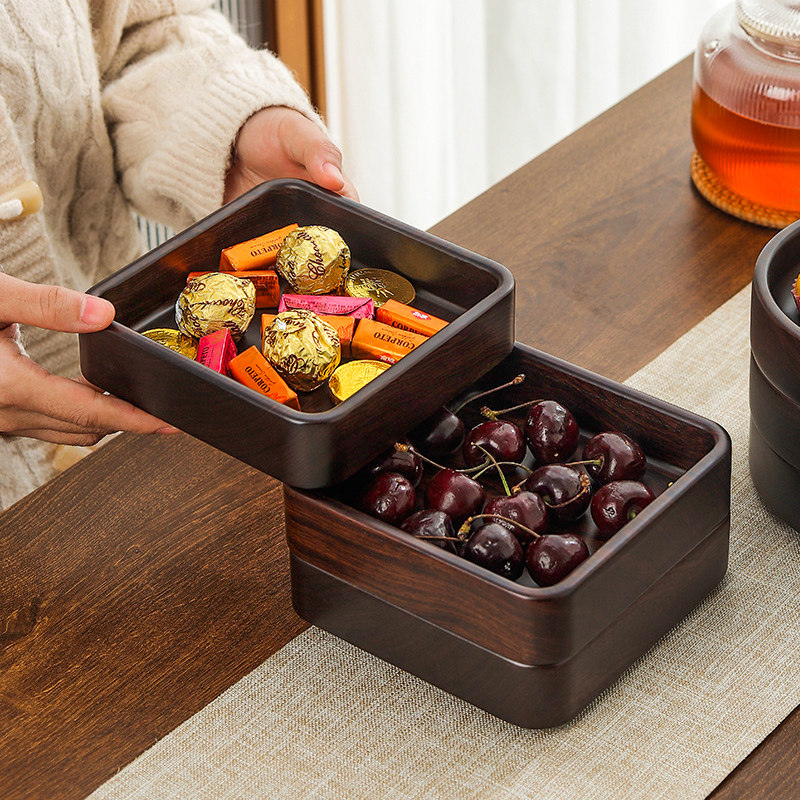 黑檀木木质点心i盘托盘糕点坚果方钵干果盘收纳盒实木水果盘木盘