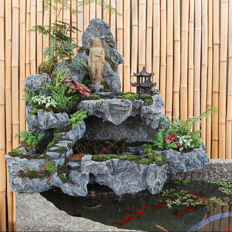 鱼池假山造景g流水循环水喷泉中式仿青龙石摆件庭院花园水景观装