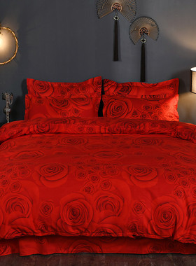 新品斜纹磨毛新婚简约大红色婚庆结婚加厚1.8米2m双人被套四件套