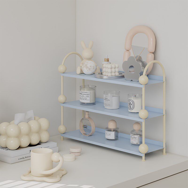 LivingPlus多巴胺色铁艺三层桌面厨房杯子零食置物架咖啡杯收纳架